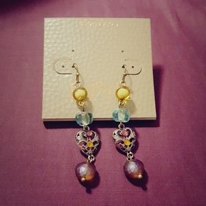 NWT! Dangle Earrings with Amethyst, Aqua and Heart